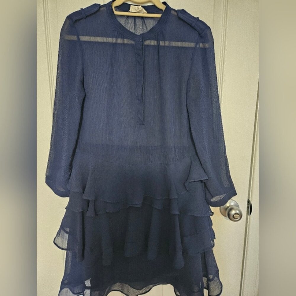 Sheer Navy Blue Dress with bottom ruffles - Picture 2 of 7